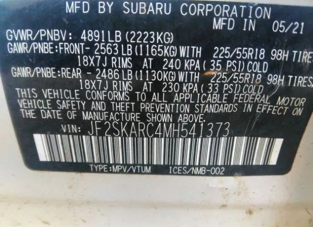 Photo 8 VIN: JF2SKARC4MH541373 - SUBARU FORESTER 