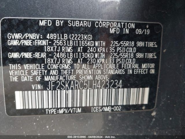 Photo 8 VIN: JF2SKARC5LH423234 - SUBARU FORESTER 