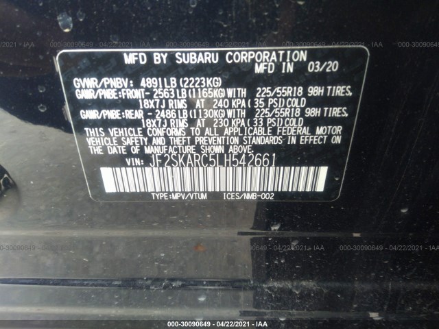 Photo 8 VIN: JF2SKARC5LH542661 - SUBARU FORESTER 