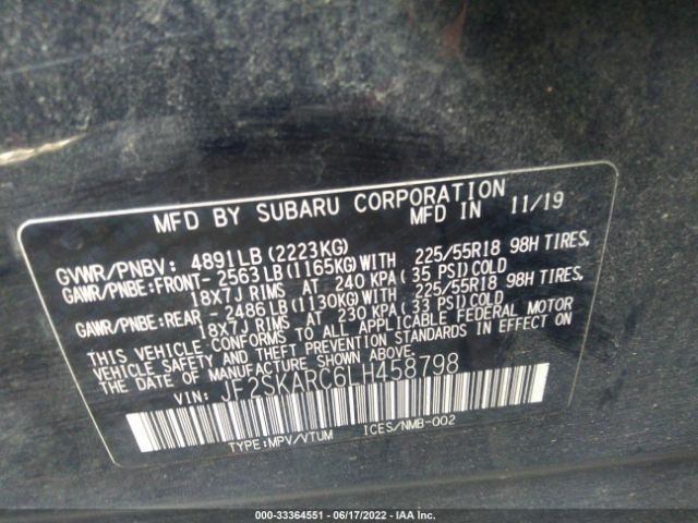 Photo 8 VIN: JF2SKARC6LH458798 - SUBARU FORESTER 