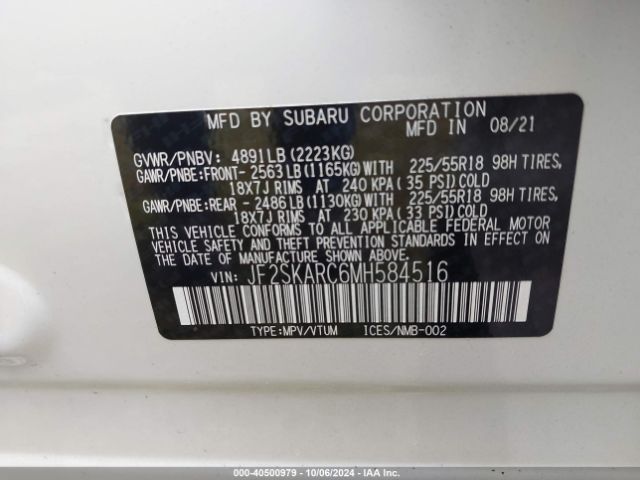 Photo 8 VIN: JF2SKARC6MH584516 - SUBARU FORESTER 