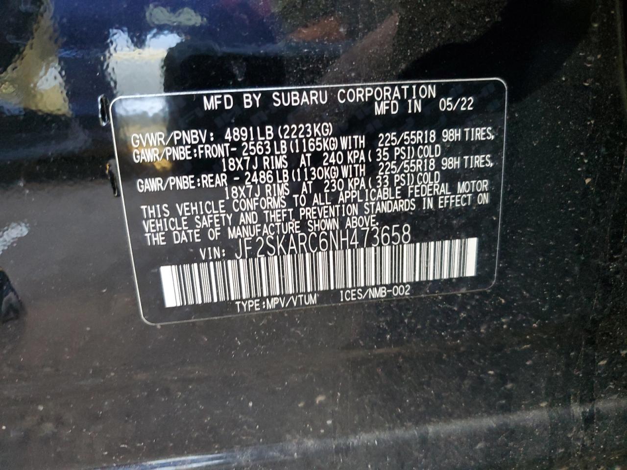 Photo 12 VIN: JF2SKARC6NH473658 - SUBARU FORESTER 