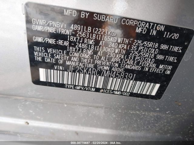 Photo 8 VIN: JF2SKARC7MH458391 - SUBARU FORESTER 