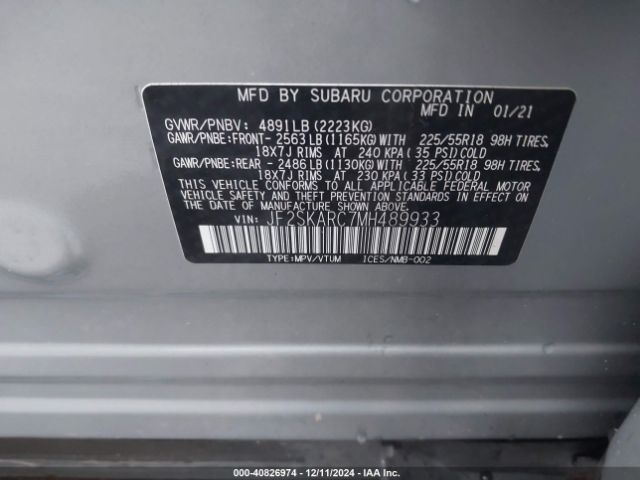 Photo 8 VIN: JF2SKARC7MH489933 - SUBARU FORESTER 