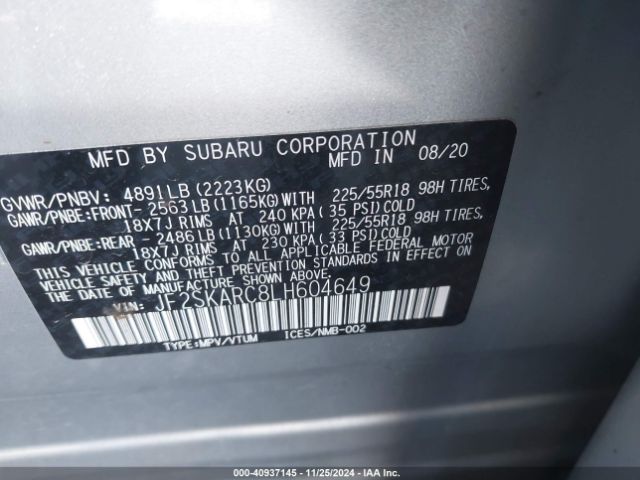 Photo 8 VIN: JF2SKARC8LH604649 - SUBARU FORESTER 