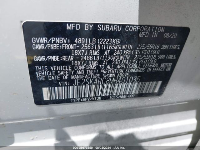 Photo 8 VIN: JF2SKARC8MH401035 - SUBARU FORESTER 