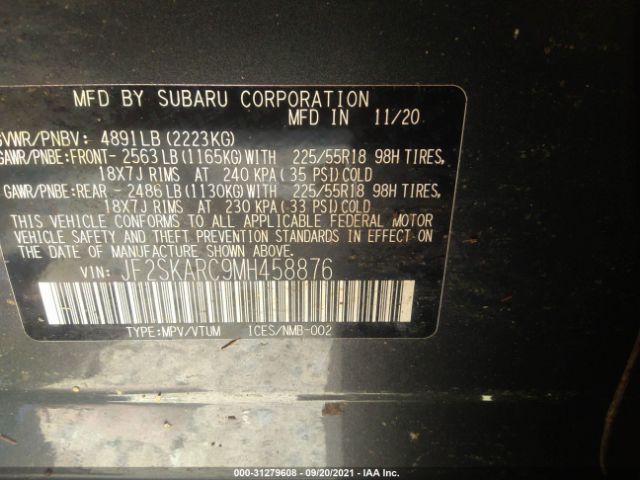 Photo 8 VIN: JF2SKARC9MH458876 - SUBARU FORESTER 