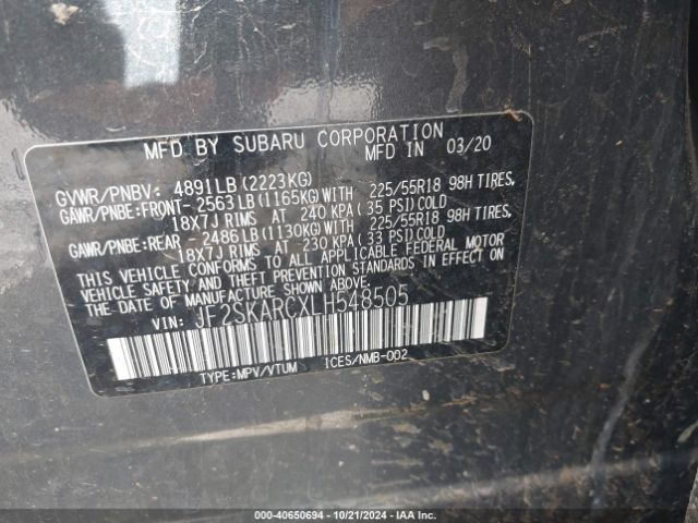 Photo 8 VIN: JF2SKARCXLH548505 - SUBARU FORESTER 