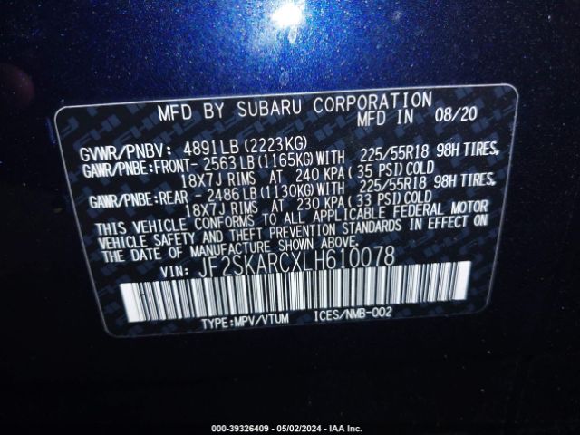 Photo 8 VIN: JF2SKARCXLH610078 - SUBARU FORESTER 