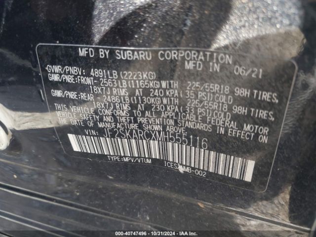 Photo 8 VIN: JF2SKARCXMH555116 - SUBARU FORESTER 