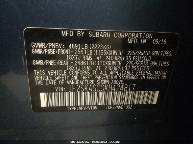 Photo 8 VIN: JF2SKASC0KH424817 - SUBARU FORESTER 