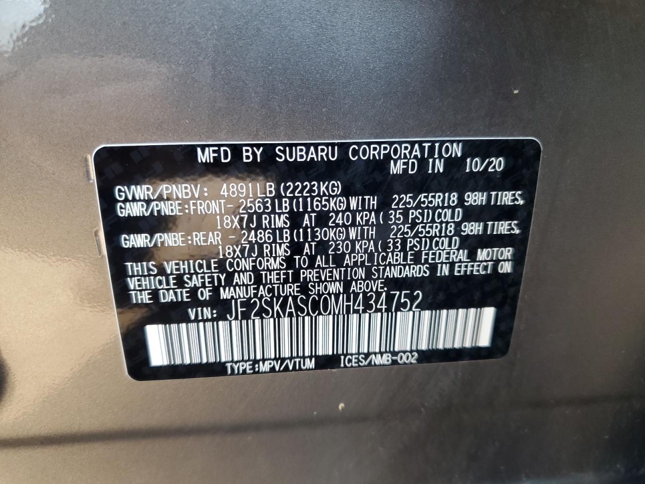 Photo 12 VIN: JF2SKASC0MH434752 - SUBARU FORESTER L 