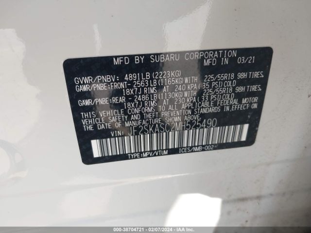 Photo 8 VIN: JF2SKASC2MH525490 - SUBARU FORESTER 