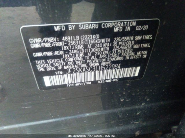 Photo 8 VIN: JF2SKASC3LH522984 - SUBARU FORESTER 