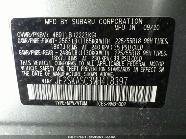 Photo 8 VIN: JF2SKASC3MH418397 - SUBARU FORESTER 