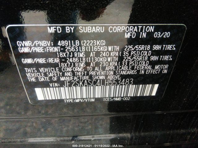 Photo 8 VIN: JF2SKASC4LH553483 - SUBARU FORESTER 