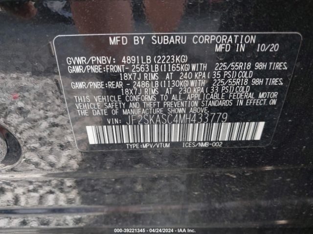 Photo 8 VIN: JF2SKASC4MH433779 - SUBARU FORESTER 