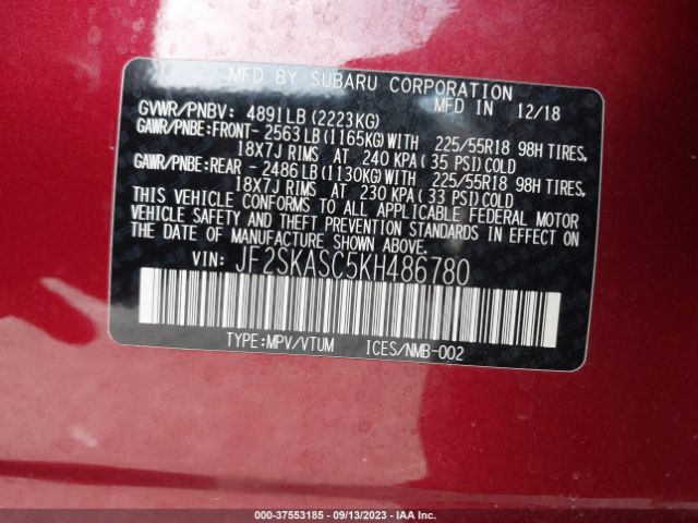 Photo 8 VIN: JF2SKASC5KH486780 - SUBARU FORESTER 