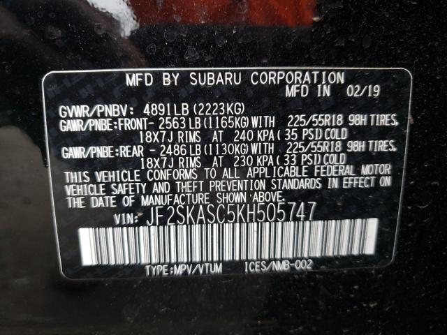 Photo 9 VIN: JF2SKASC5KH505747 - SUBARU FORESTER L 