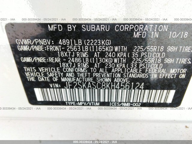 Photo 8 VIN: JF2SKASC8KH456124 - SUBARU FORESTER 