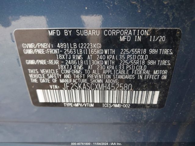 Photo 8 VIN: JF2SKASCXMH452580 - SUBARU FORESTER 