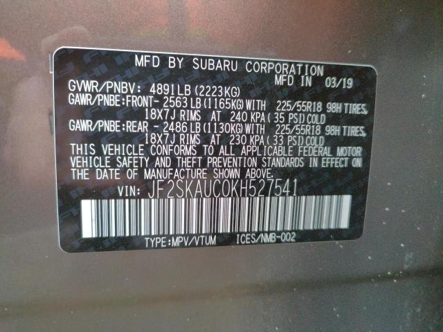 Photo 12 VIN: JF2SKAUC0KH527541 - SUBARU FORESTER L 