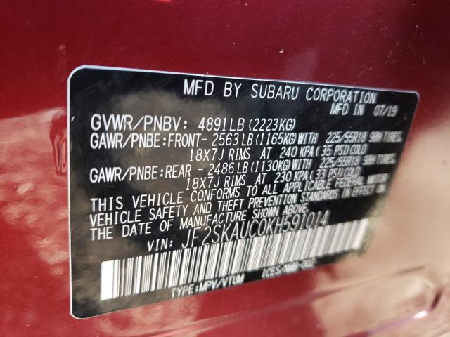 Photo 9 VIN: JF2SKAUC0KH591014 - SUBARU FORESTER L 