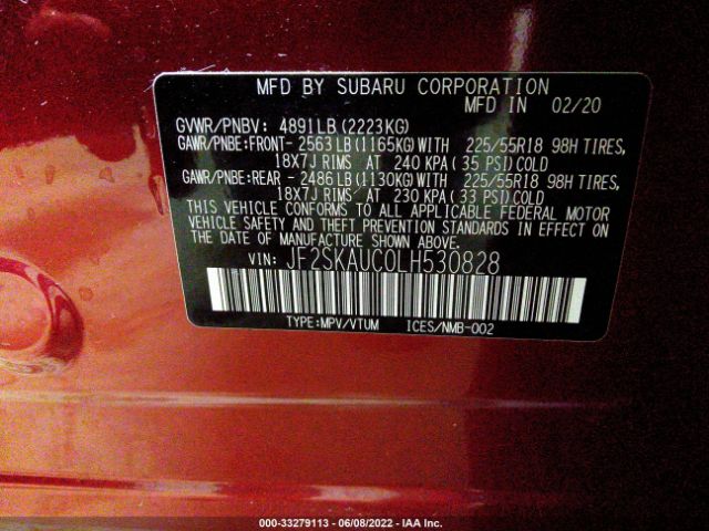 Photo 8 VIN: JF2SKAUC0LH530828 - SUBARU FORESTER 