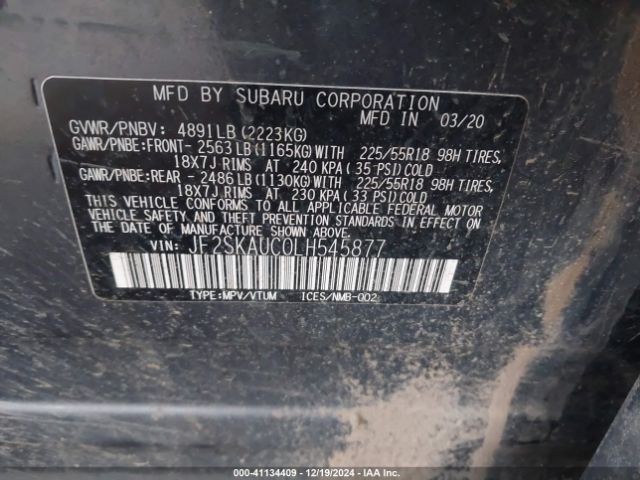 Photo 8 VIN: JF2SKAUC0LH545877 - SUBARU FORESTER 