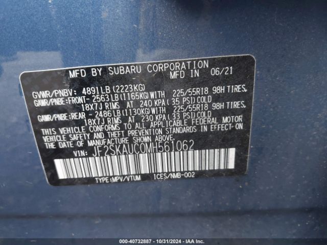 Photo 8 VIN: JF2SKAUC0MH561062 - SUBARU FORESTER 