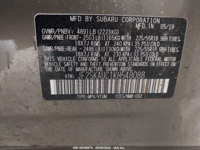 Photo 8 VIN: JF2SKAUC1KH548088 - SUBARU FORESTER 