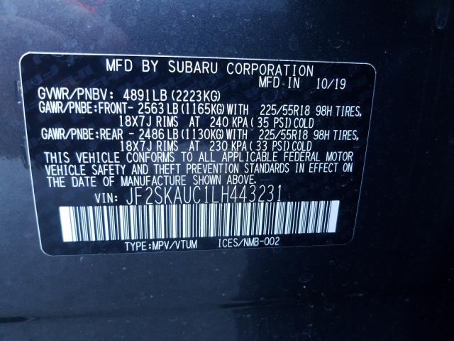 Photo 9 VIN: JF2SKAUC1LH443231 - SUBARU FORESTER L 