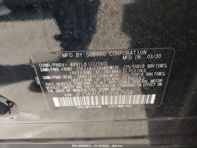 Photo 8 VIN: JF2SKAUC1LH542504 - SUBARU FORESTER 