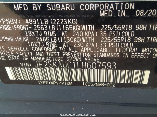 Photo 8 VIN: JF2SKAUC1LH607593 - SUBARU FORESTER 