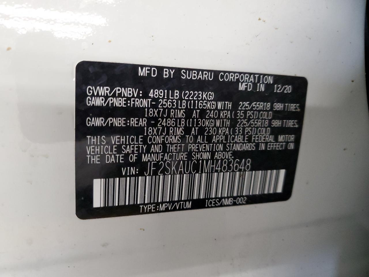 Photo 12 VIN: JF2SKAUC1MH483648 - SUBARU FORESTER 