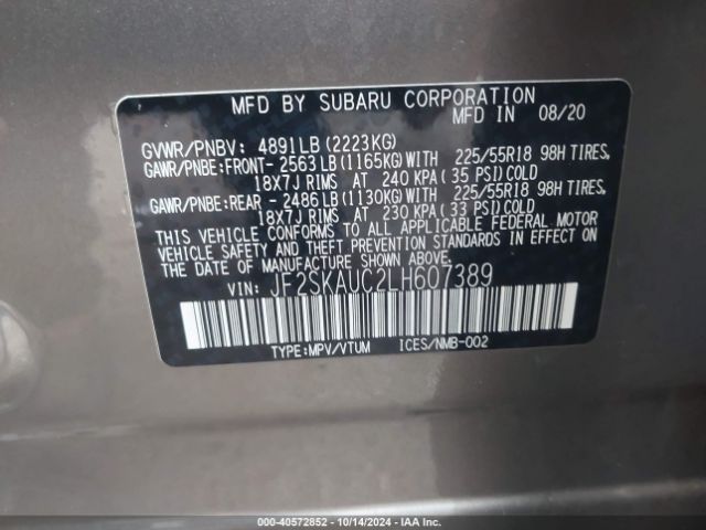 Photo 8 VIN: JF2SKAUC2LH607389 - SUBARU FORESTER 