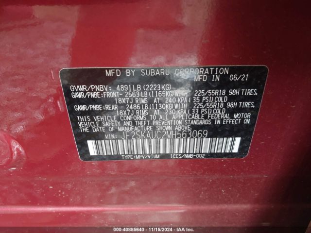 Photo 8 VIN: JF2SKAUC2MH563069 - SUBARU FORESTER 