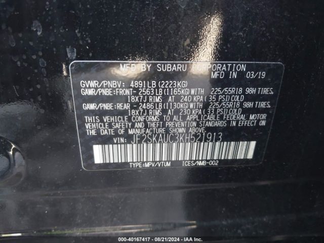 Photo 8 VIN: JF2SKAUC3KH521913 - SUBARU FORESTER 