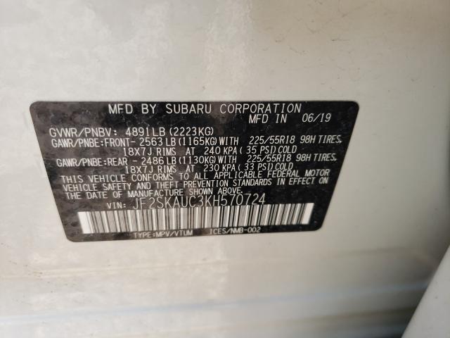 Photo 9 VIN: JF2SKAUC3KH570724 - SUBARU FORESTER 