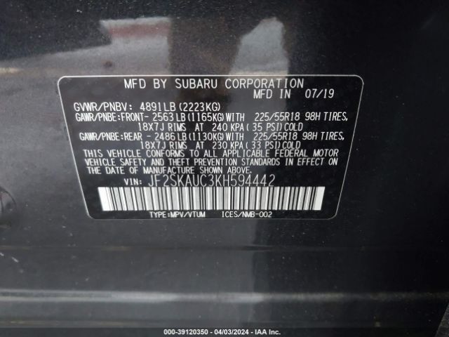 Photo 8 VIN: JF2SKAUC3KH594442 - SUBARU FORESTER 