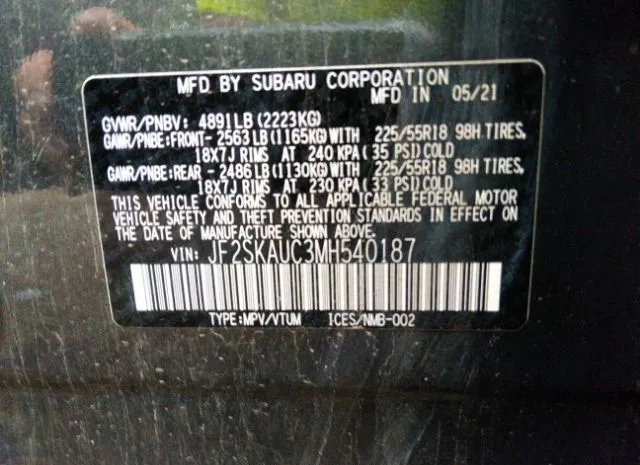 Photo 8 VIN: JF2SKAUC3MH540187 - SUBARU FORESTER 