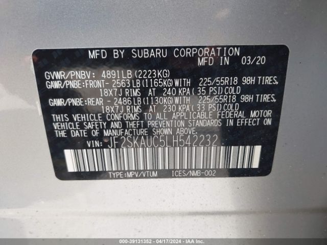 Photo 8 VIN: JF2SKAUC5LH542232 - SUBARU FORESTER 