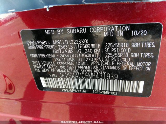 Photo 8 VIN: JF2SKAUC5MH431939 - SUBARU FORESTER 