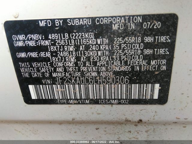 Photo 8 VIN: JF2SKAUC6LH590306 - SUBARU FORESTER 