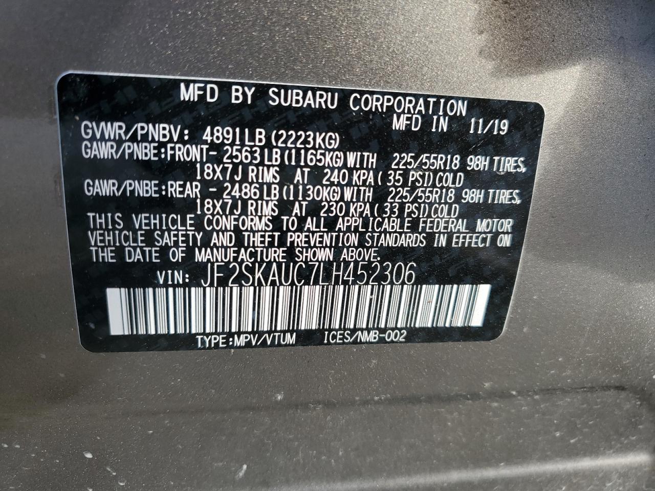 Photo 11 VIN: JF2SKAUC7LH452306 - SUBARU FORESTER 