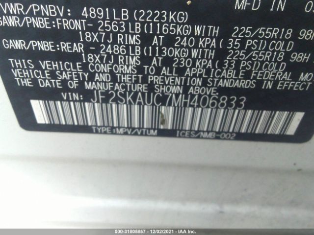 Photo 8 VIN: JF2SKAUC7MH406833 - SUBARU FORESTER 