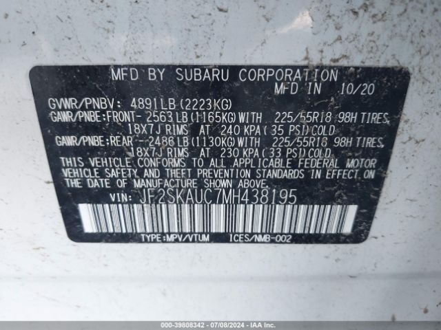 Photo 8 VIN: JF2SKAUC7MH438195 - SUBARU FORESTER 