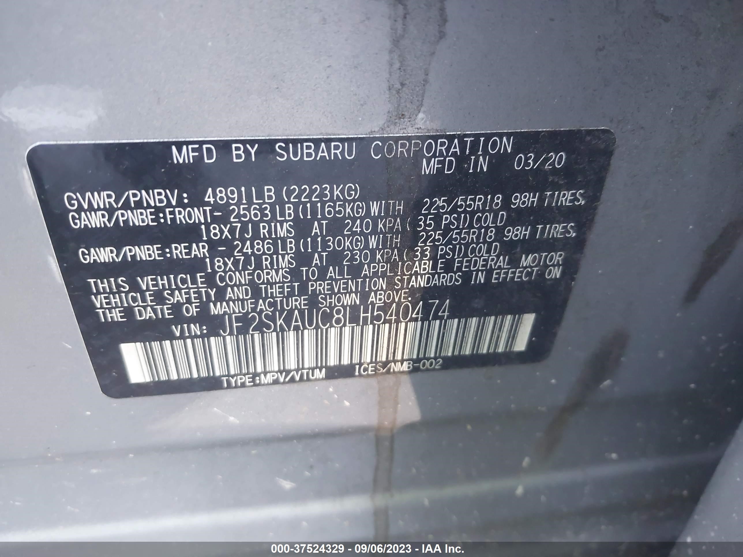 Photo 8 VIN: JF2SKAUC8LH540474 - SUBARU FORESTER 