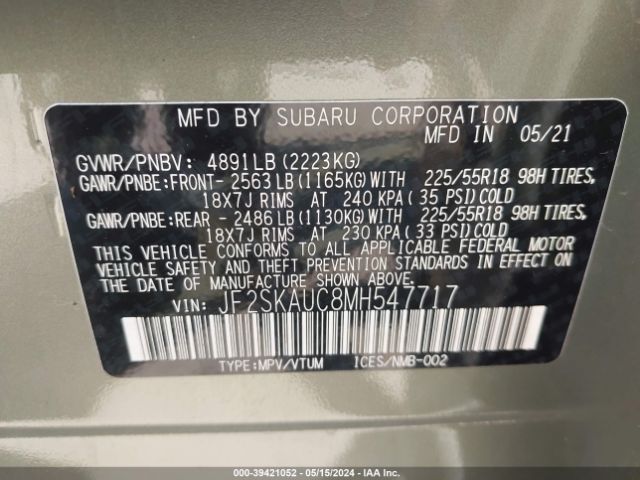 Photo 8 VIN: JF2SKAUC8MH547717 - SUBARU FORESTER 