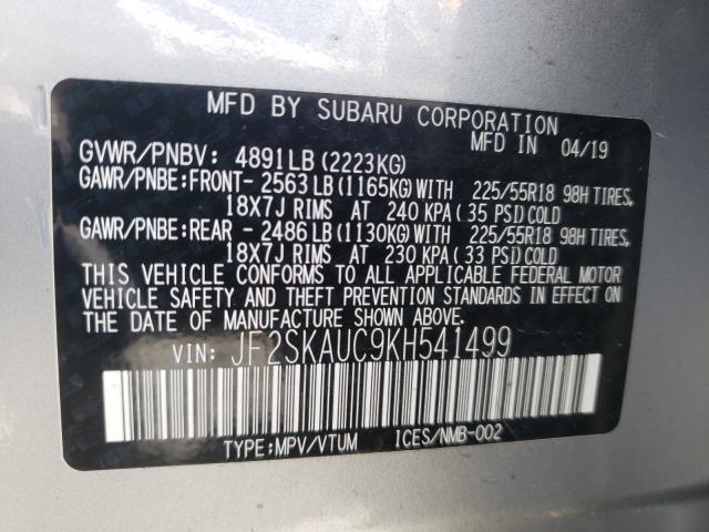 Photo 9 VIN: JF2SKAUC9KH541499 - SUBARU FORESTER L 